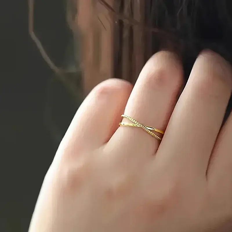 Huitan Newly Trendy Gold Color Cross Rings for Women Simple Stylish Cute Daily Wearable Female Rings Girl Wedding Party Jewelry