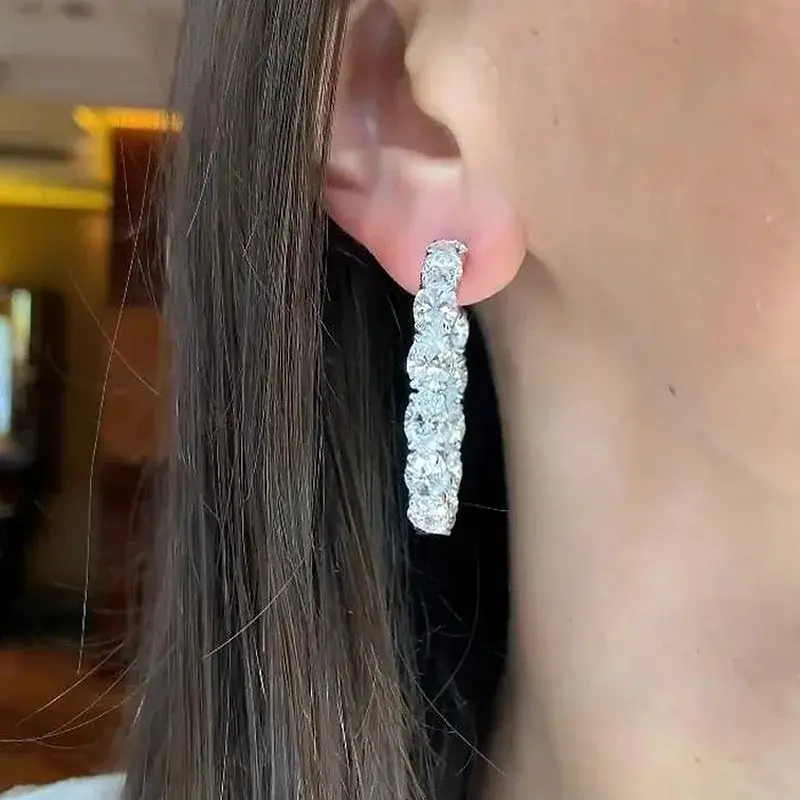 Huitan Luxury Big Hoop Earrings Full with Cubic Zirconia Sparkling Fashionable Women Circle Earrings Piercing Statement Jewelry