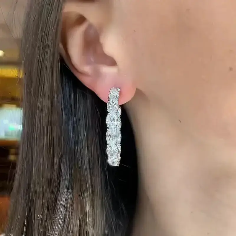 Huitan Luxury Big Hoop Earrings Full with Cubic Zirconia Sparkling Fashionable Women Circle Earrings Piercing Statement Jewelry