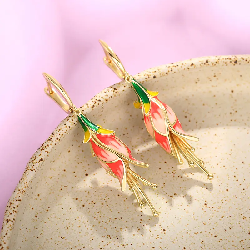 Huitan Romantic Pink Tulip Earrings Handmade Enamel Accessories for Women Wedding Party Aesthetic Female Earrings Trendy Jewelry