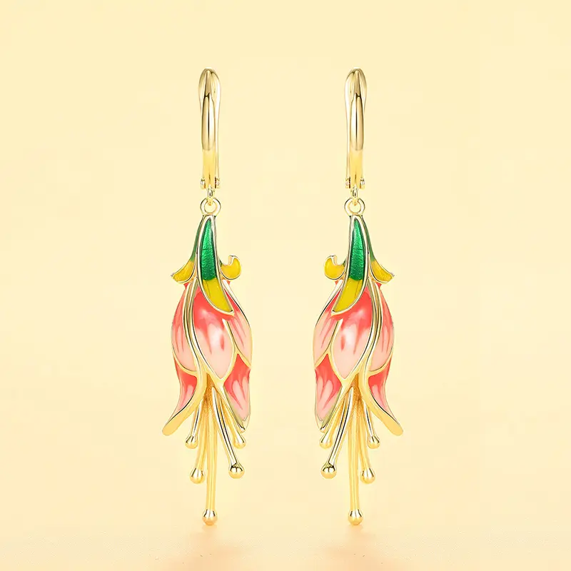 Huitan Romantic Pink Tulip Earrings Handmade Enamel Accessories for Women Wedding Party Aesthetic Female Earrings Trendy Jewelry