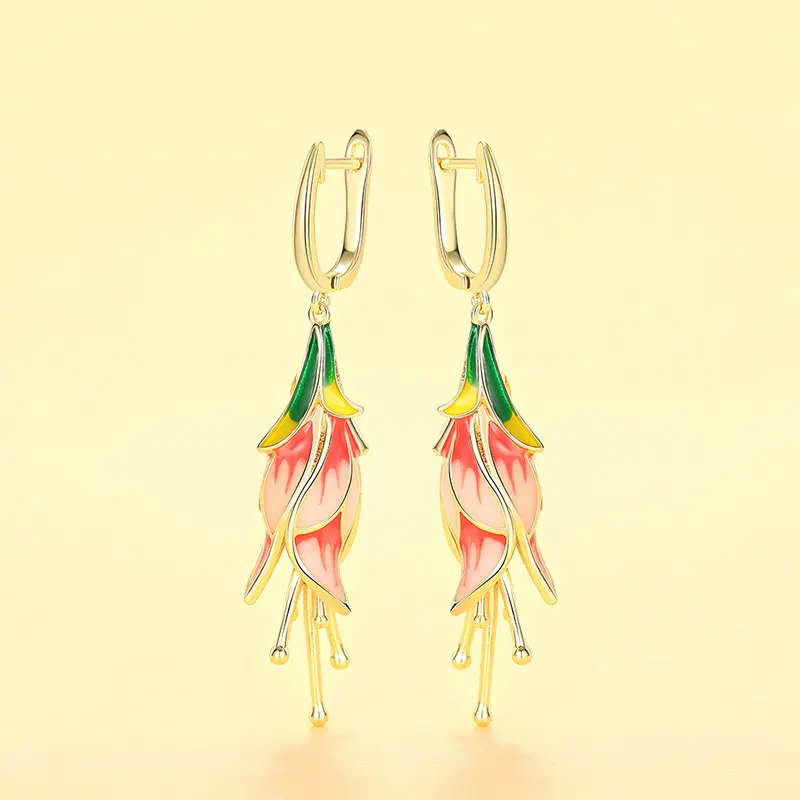 Huitan Romantic Pink Tulip Earrings Handmade Enamel Accessories for Women Wedding Party Aesthetic Female Earrings Trendy Jewelry
