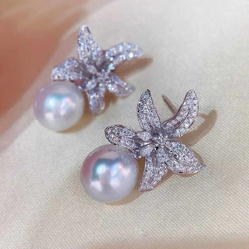 Huitan Newly Designed Flower with Simulated Pearl Women's Earrings Aesthetic Female Ear Accessories for Party Sparkling Jewelry
