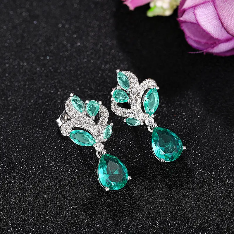Huitan Gorgeous Green CZ Dangle Earrings for Women New Trendy Wedding Engagement Female Earrings Elegant Accessories Fancy Gift