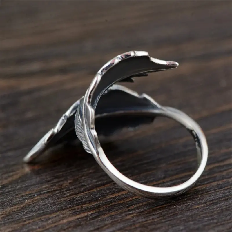 Huitan Punk Leaf Opening Ring for Women Antique Silver Color Hip Hop Girls Accessories Vintage Rings Adjustable Finger Jewelry