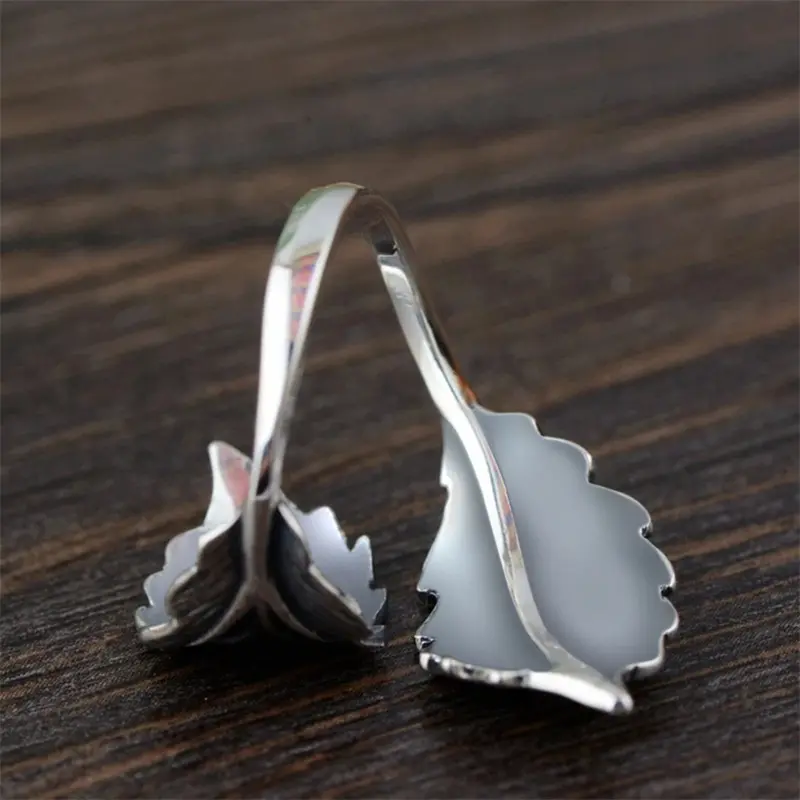 Huitan Punk Leaf Opening Ring for Women Antique Silver Color Hip Hop Girls Accessories Vintage Rings Adjustable Finger Jewelry