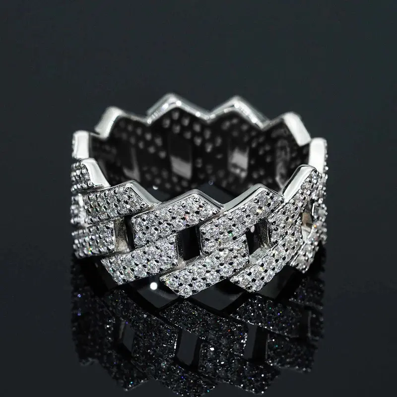 Huitan Gorgeous Trendy Chain Rings for Women Silver Color Micro Pave Zirconia Finger Jewelry Female Fashion Modern Accessories