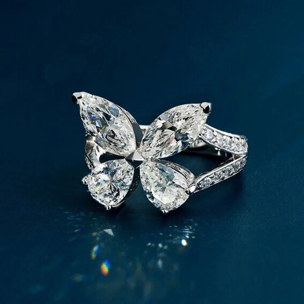 Huitan Romantic Butterfly Shaped Cubic Zirconia Rings for Women Good Quality Temperament Lady's Accessory Wedding Party Jewelry