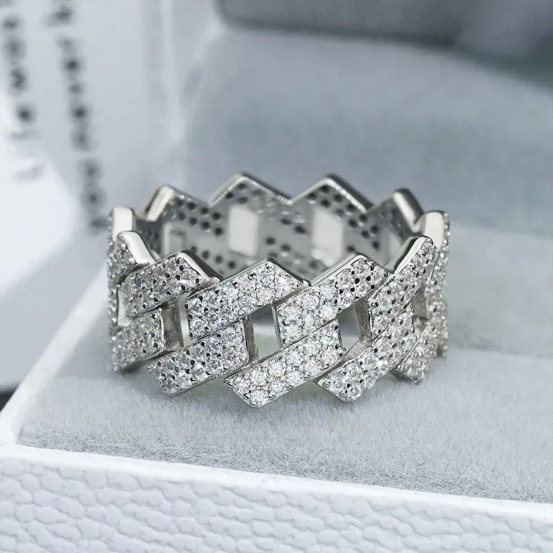 Huitan Gorgeous Trendy Chain Rings for Women Silver Color Micro Pave Zirconia Finger Jewelry Female Fashion Modern Accessories