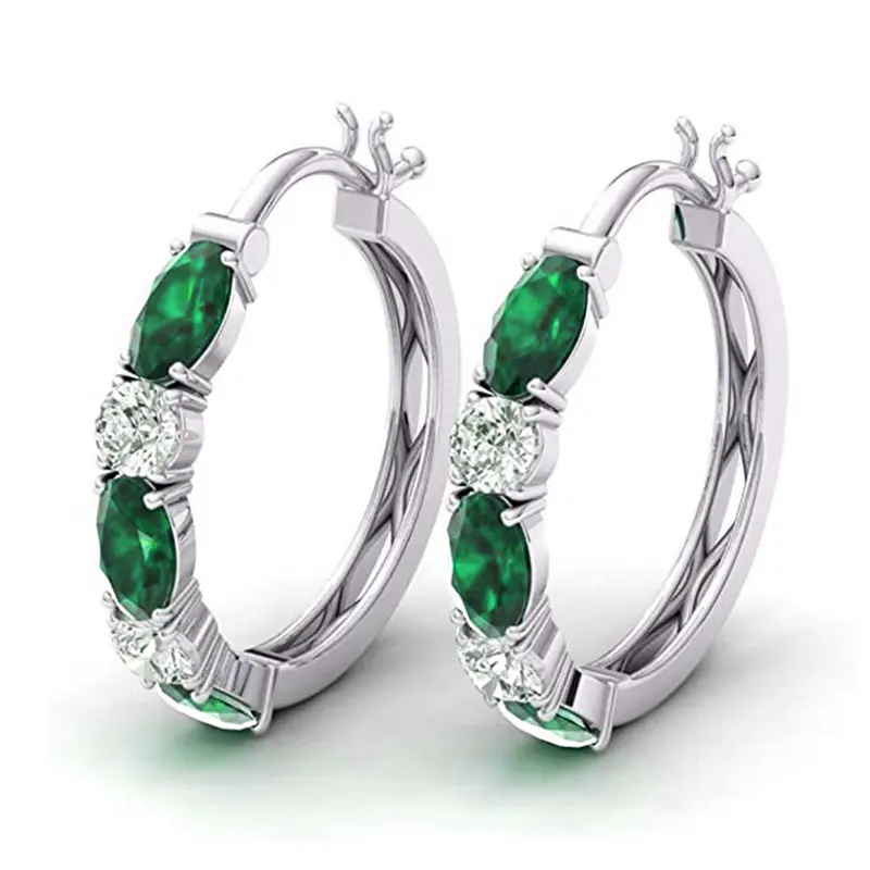 Huitan Bright Zirconia Hoop Earrings Fashion Lady Daily Party Jewelry for Women Silver Color Accessories for Wedding Ceremony