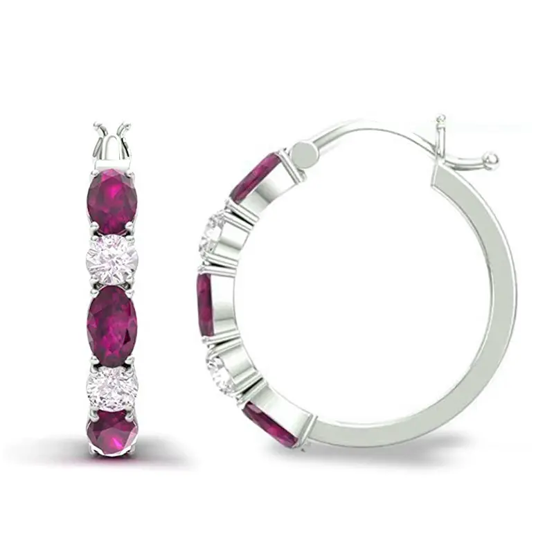 Huitan Bright Zirconia Hoop Earrings Fashion Lady Daily Party Jewelry for Women Silver Color Accessories for Wedding Ceremony
