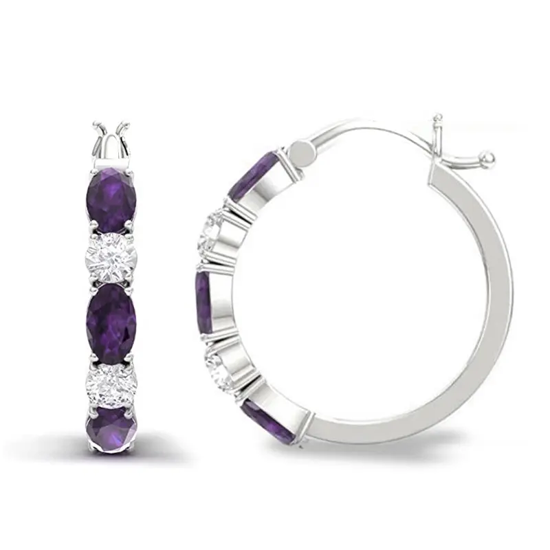 Huitan Bright Zirconia Hoop Earrings Fashion Lady Daily Party Jewelry for Women Silver Color Accessories for Wedding Ceremony
