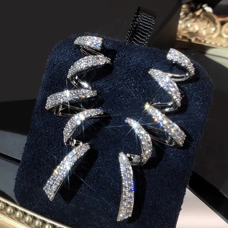 Huitan New Trendy Spiral Earrings Full Bling Bling Cubic Zirconia Statement Hanging Earrings for Women Wedding Aesthetic Jewelry
