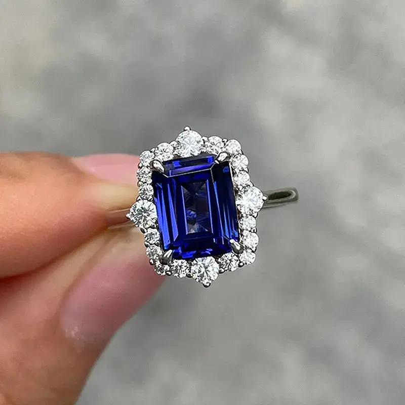 Huitan Trendy Women Wedding Rings Square Blue Cubic Zirconia Luxury Rings Anniversary Gift Eternity Female Accessories Jewelry