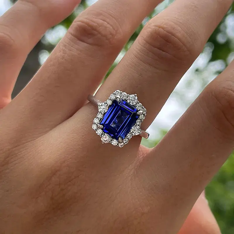 Huitan Trendy Women Wedding Rings Square Blue Cubic Zirconia Luxury Rings Anniversary Gift Eternity Female Accessories Jewelry