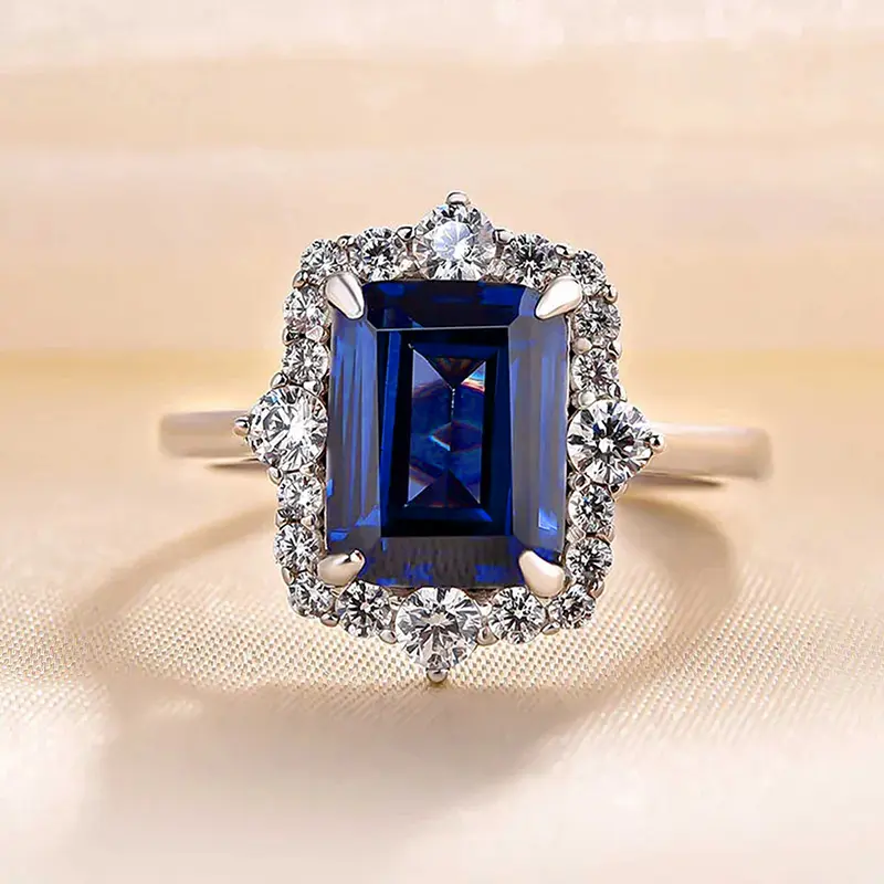 Huitan Trendy Women Wedding Rings Square Blue Cubic Zirconia Luxury Rings Anniversary Gift Eternity Female Accessories Jewelry