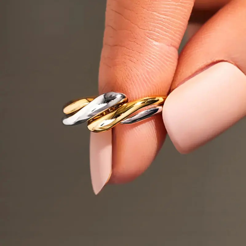 Huitan Novel Two Tone Twisty Women Rings Gold/Silver Color Newly Designed Versatile Finger Jewelry Daily Wear Accessories Gifts
