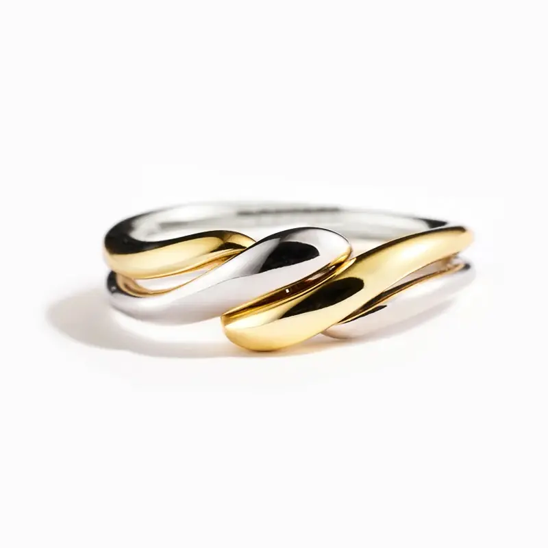 Huitan Novel Two Tone Twisty Women Rings Gold/Silver Color Newly Designed Versatile Finger Jewelry Daily Wear Accessories Gifts