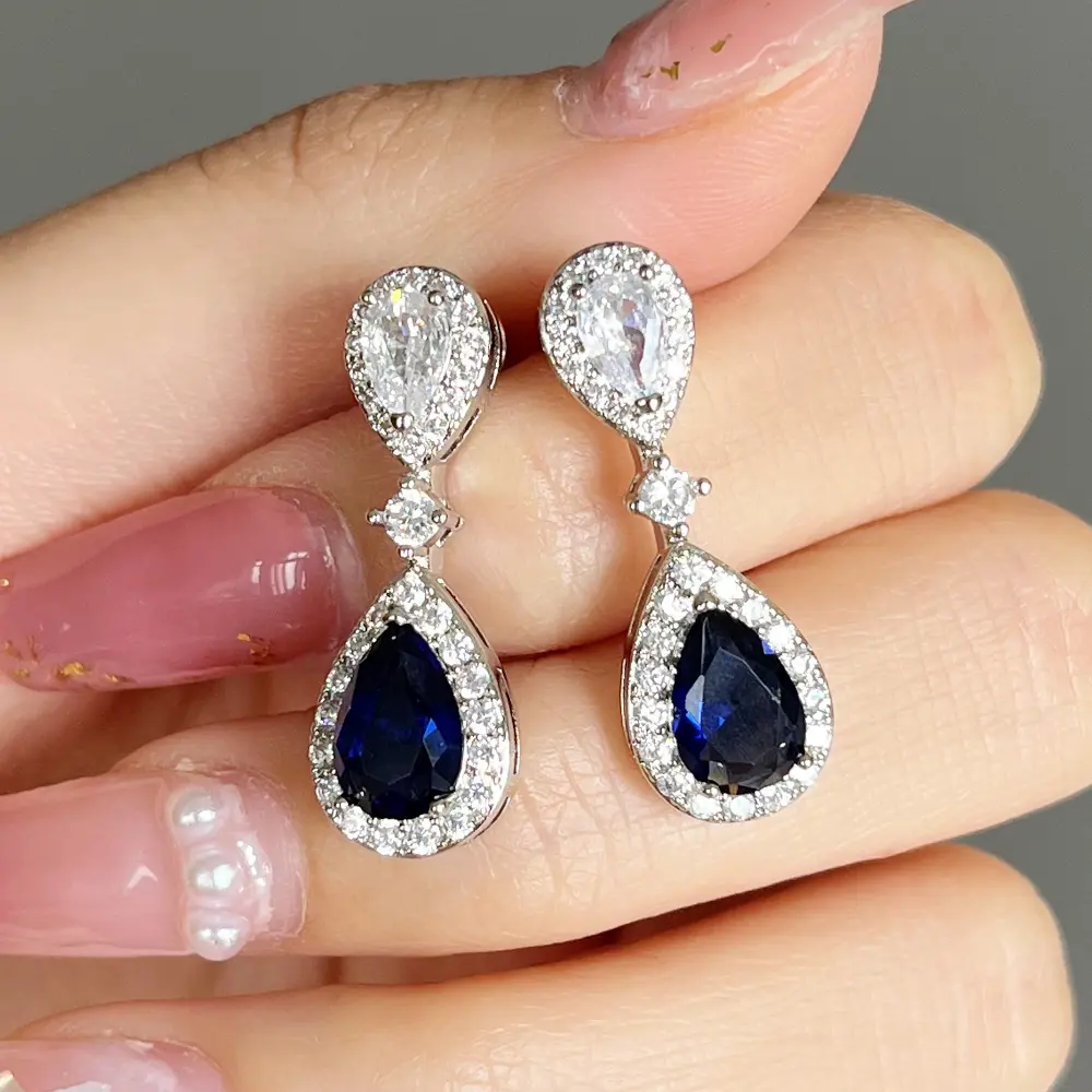 Huitan Classic Water Drop Cubic Zirconia Earrings for Women Luxury Inlay Blue/White Brilliant CZ Elegant Female Accessories Gift