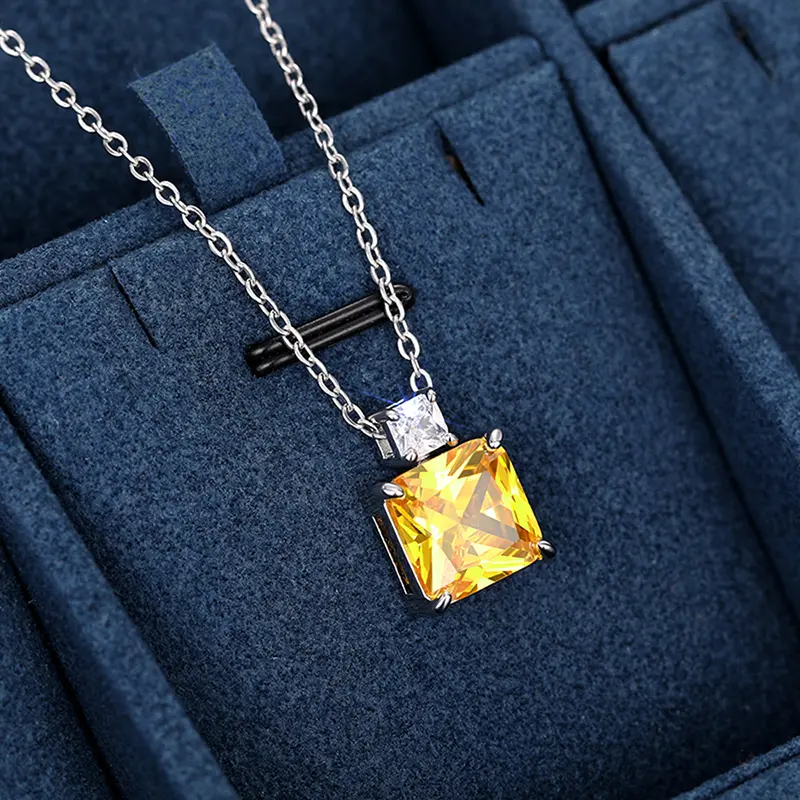 Huitan Princess Pink/Yellow Cubic Zirconia Pendant Necklace for Women Luxury Trendy Wedding Neck Accessories New Fashion Jewelry