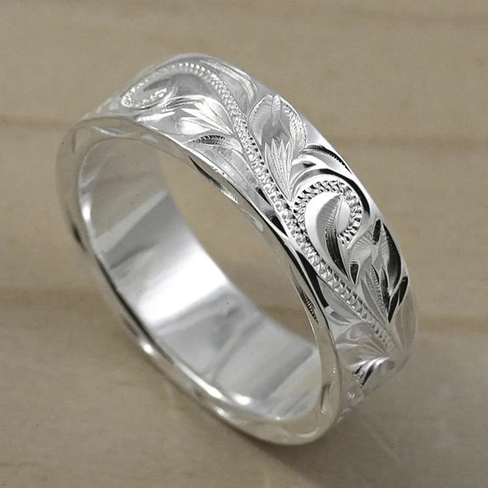 Huitan Delicate Carved Design Lovers’ Rings Silver Color Elegant Pattern Women/Men Couple Ring Anniversary Gift Trendy Jewelry