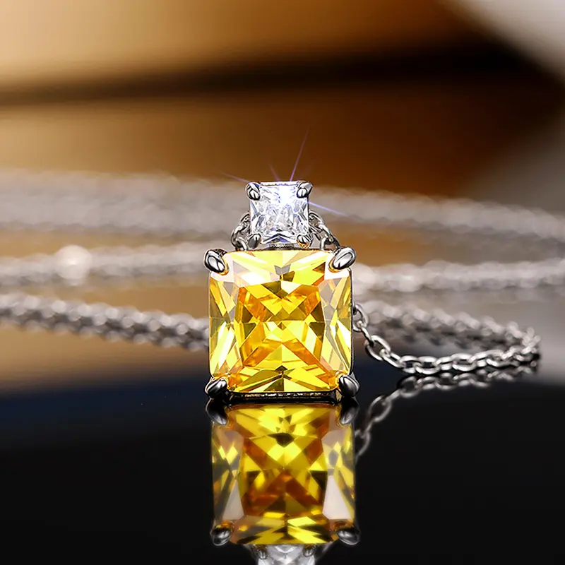 Huitan Princess Pink/Yellow Cubic Zirconia Pendant Necklace for Women Luxury Trendy Wedding Neck Accessories New Fashion Jewelry