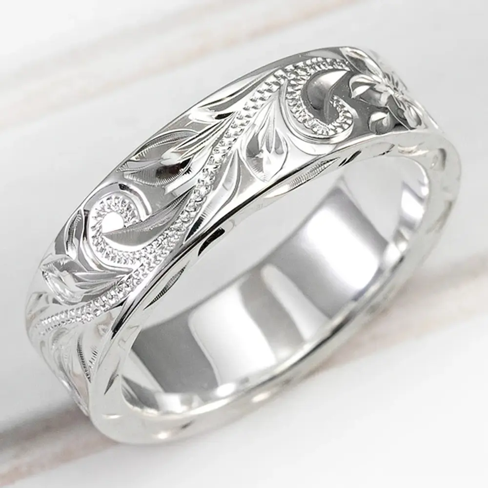 Huitan Delicate Carved Design Lovers’ Rings Silver Color Elegant Pattern Women/Men Couple Ring Anniversary Gift Trendy Jewelry