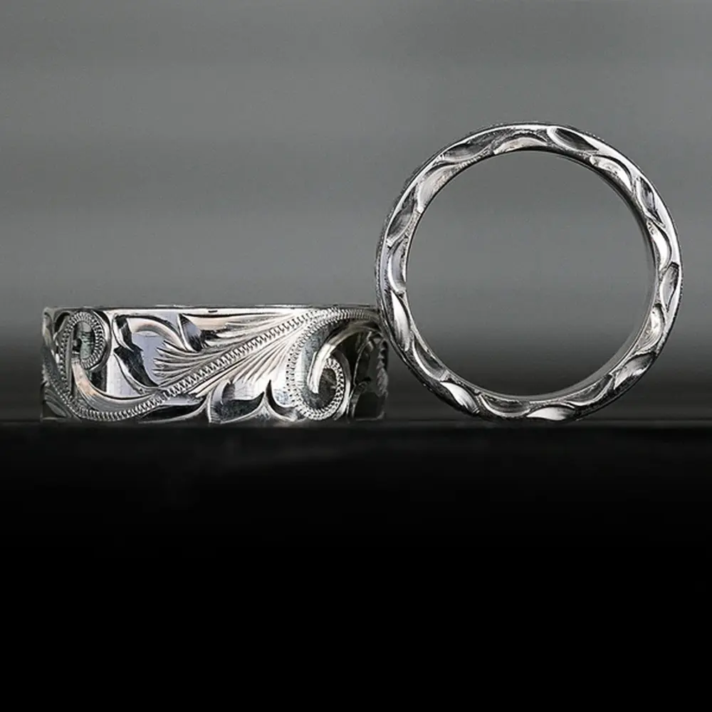 Huitan Delicate Carved Design Lovers’ Rings Silver Color Elegant Pattern Women/Men Couple Ring Anniversary Gift Trendy Jewelry