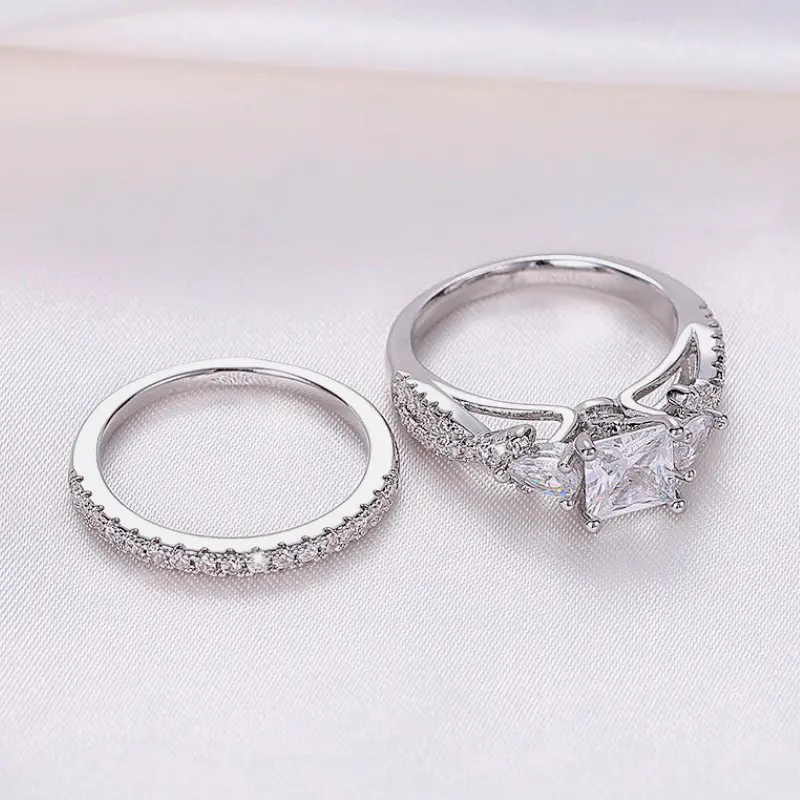 Huitan Bridal Sets Rings Luxury Wedding Accessories Temperament Elegant 2Pcs Rings for Women Engagement Party Statement Jewelry