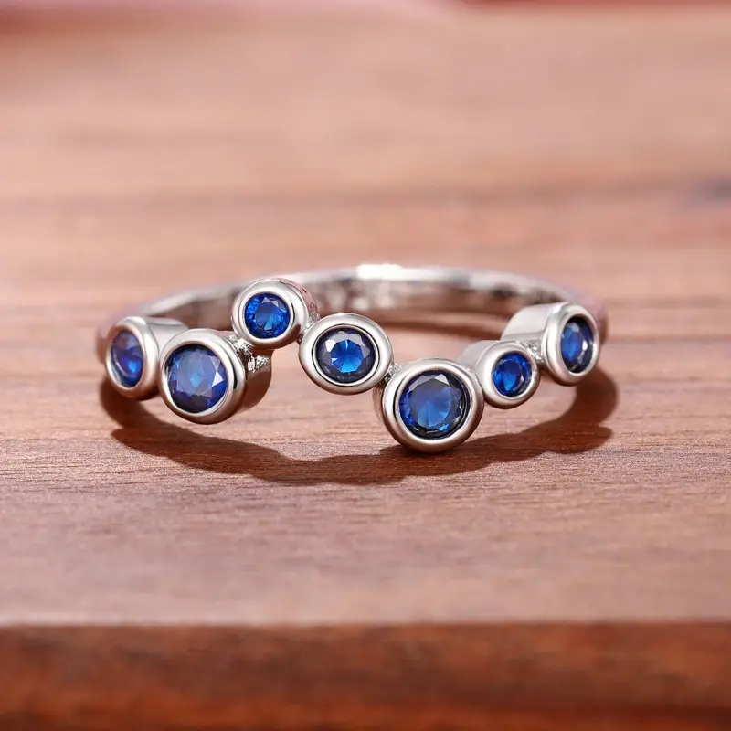 Huitan Elegant Blue Cubic Zirconia Thin Rings for Women Fancy Wedding Party Finger Accessories High Quality Silver Color Jewelry