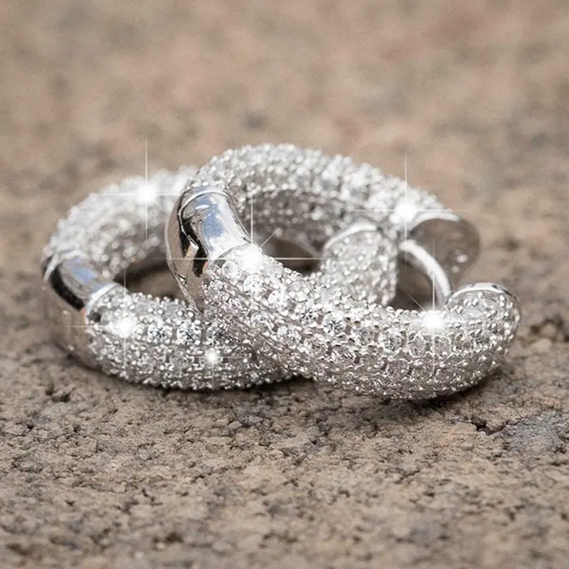 Huitan Delicate Hoop Earrings Shiny Cubic Zircon 3 Color Available Simple Stylish Daily Wearable Bridal Earrings Wedding Jewelry