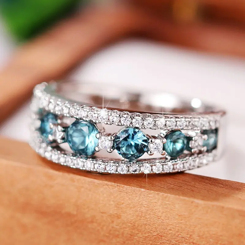 Huitan Elegant Blue CZ Finger-ring for Women Wedding Party Daily Wear Fashion Sparkling Lady Rings Drop Shipping Jewelry Anillos