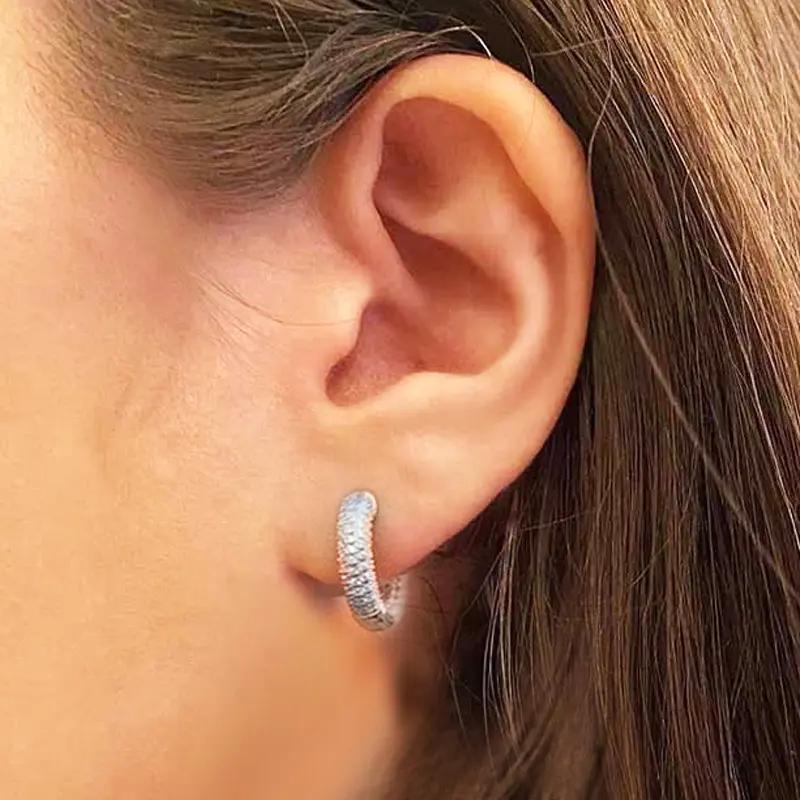 Huitan Delicate Hoop Earrings Shiny Cubic Zircon 3 Color Available Simple Stylish Daily Wearable Bridal Earrings Wedding Jewelry
