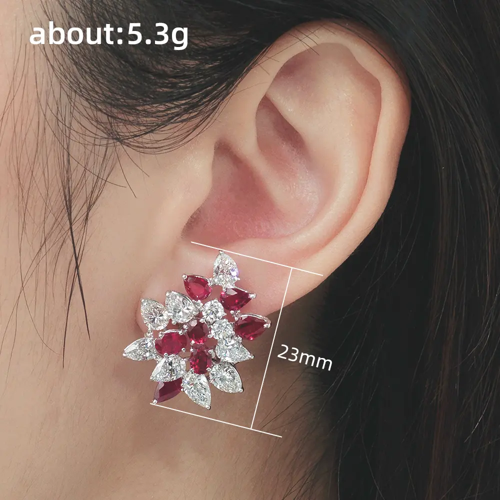 Huitan New Trendy Red Flower Stud Earrings Bridal Wedding Party Earrings Luxury Fashion Women Accessories Birthday Gift 2022