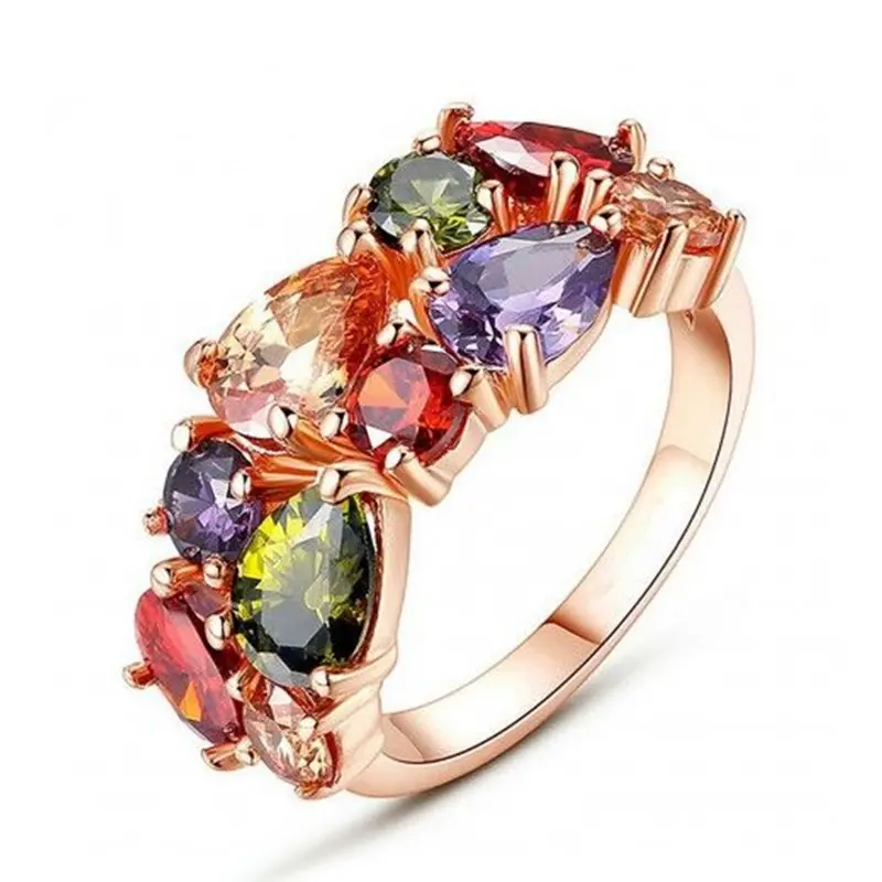 Huitan Colorful Aesthetic Ring Female Bright Zirconia Finger Jewelry for Engagement Ceremony Party Gorgeous Fancy Accessories