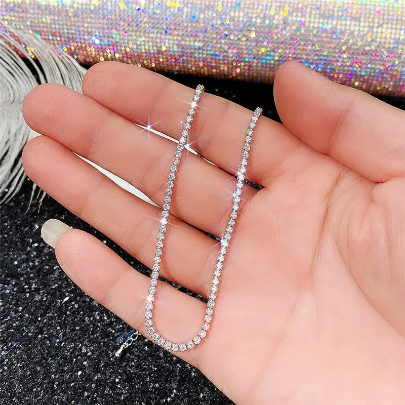 Huitan Luxury Cup Chain Necklace Silver Color/Gold Color Bling Bling CZ Wedding Necklace for Women Top Quality Versatile Jewelry