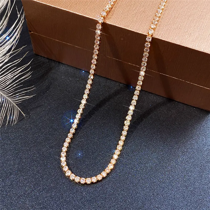Huitan Luxury Cup Chain Necklace Silver Color/Gold Color Bling Bling CZ Wedding Necklace for Women Top Quality Versatile Jewelry