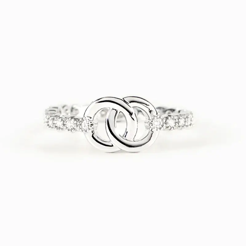 Huitan Delicate Silver Color Double Round Circle Linked Design Ring for Women Daily Party Wedding Trendy  Accessories Jewelry