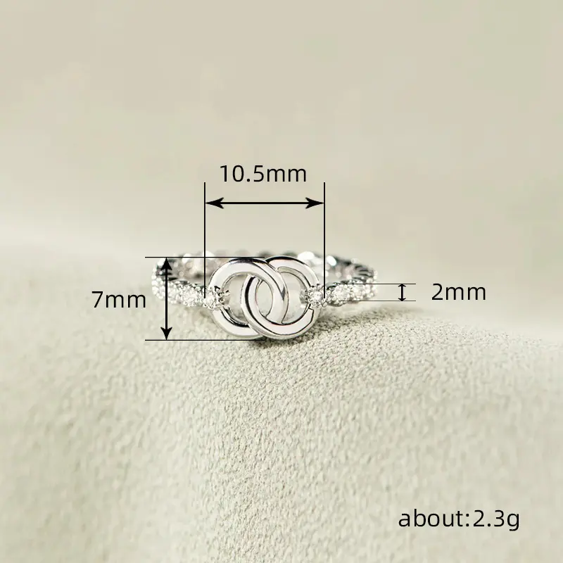 Huitan Delicate Silver Color Double Round Circle Linked Design Ring for Women Daily Party Wedding Trendy  Accessories Jewelry