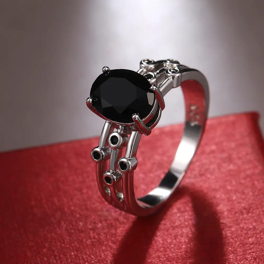 Huitan Black Stone Women Ring Fashion Three Rows for Dancing Party Accessories Match Black Dress Girl Gift Wholesale Lots&Bulk