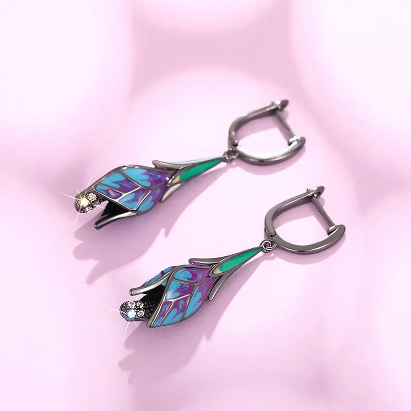 Huitan Charming Black Tulip Flower Dangle Earrings for Women Personality Accessories Wedding Party Newly Designed Trendy Jewelry