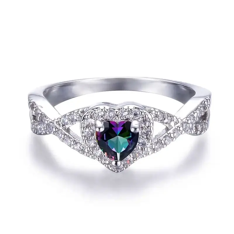 Huitan Fashion Women Wedding Band Ring with Bright Zirconia Colorful Chic Crystal Finger Jewelry for Engagement Ceremony Party