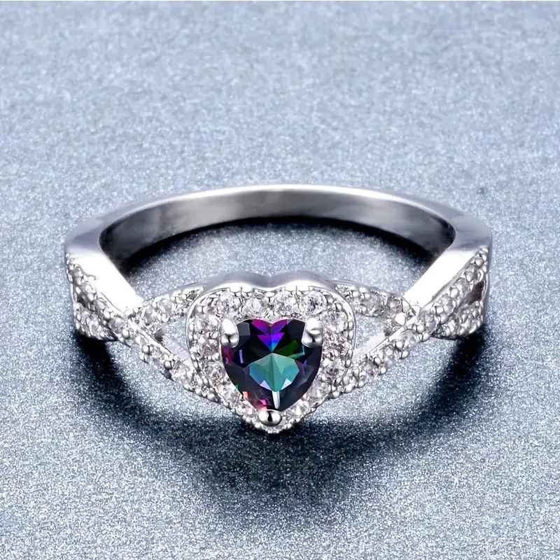 Huitan Fashion Women Wedding Band Ring with Bright Zirconia Colorful Chic Crystal Finger Jewelry for Engagement Ceremony Party