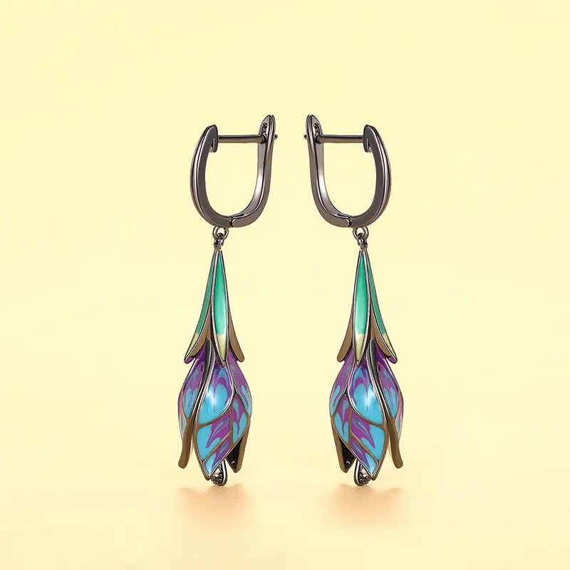 Huitan Charming Black Tulip Flower Dangle Earrings for Women Personality Accessories Wedding Party Newly Designed Trendy Jewelry