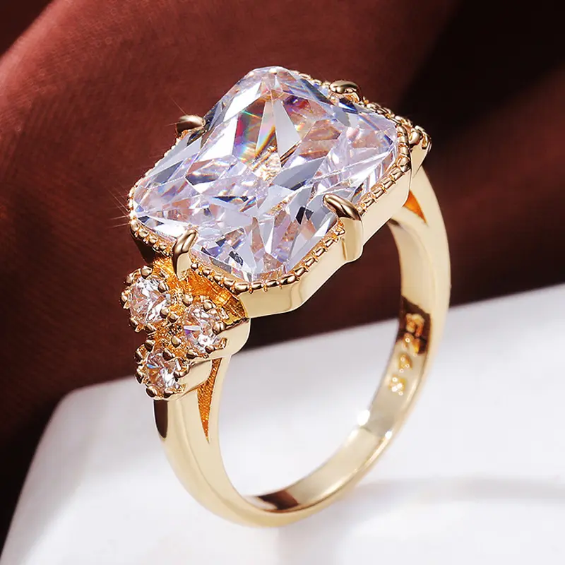 Huitan Big Square CZ Women Wedding Rings Luxury Proposal Engagement Party Anniversary Ring Noble Gift Female Statement Jewelry