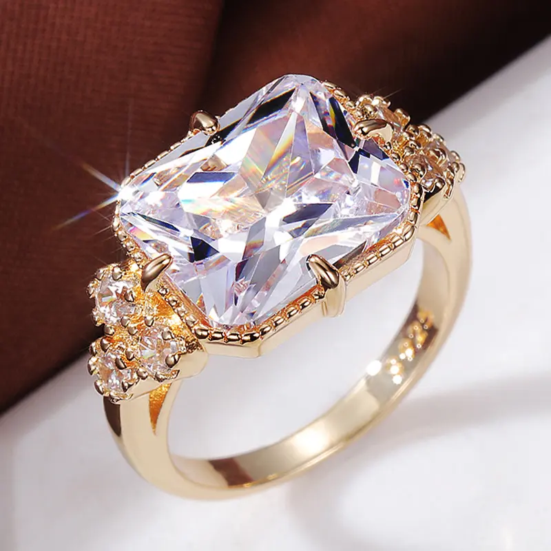 Huitan Big Square CZ Women Wedding Rings Luxury Proposal Engagement Party Anniversary Ring Noble Gift Female Statement Jewelry