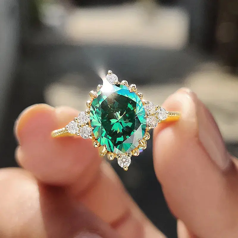 Huitan Temperament Elegant Women Rings with Green Cubic Zirconia Wedding Engagement Anniversary Party Graceful Lady Jewelry Gift
