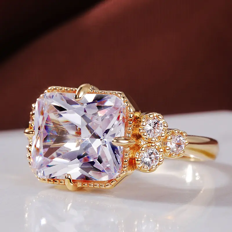 Huitan Big Square CZ Women Wedding Rings Luxury Proposal Engagement Party Anniversary Ring Noble Gift Female Statement Jewelry