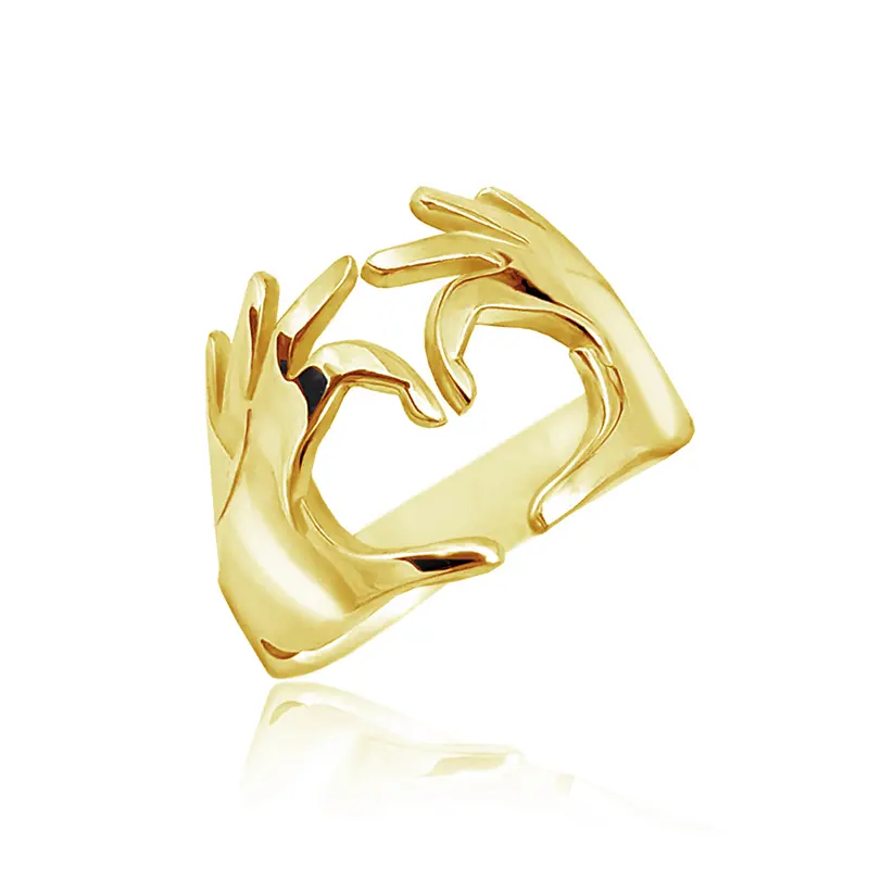 Huitan Double Hand Heart Love Couple Rings Fashionable Adjustable Opening Rings for Women/Men Hug Hands Design Trendy Jewelry