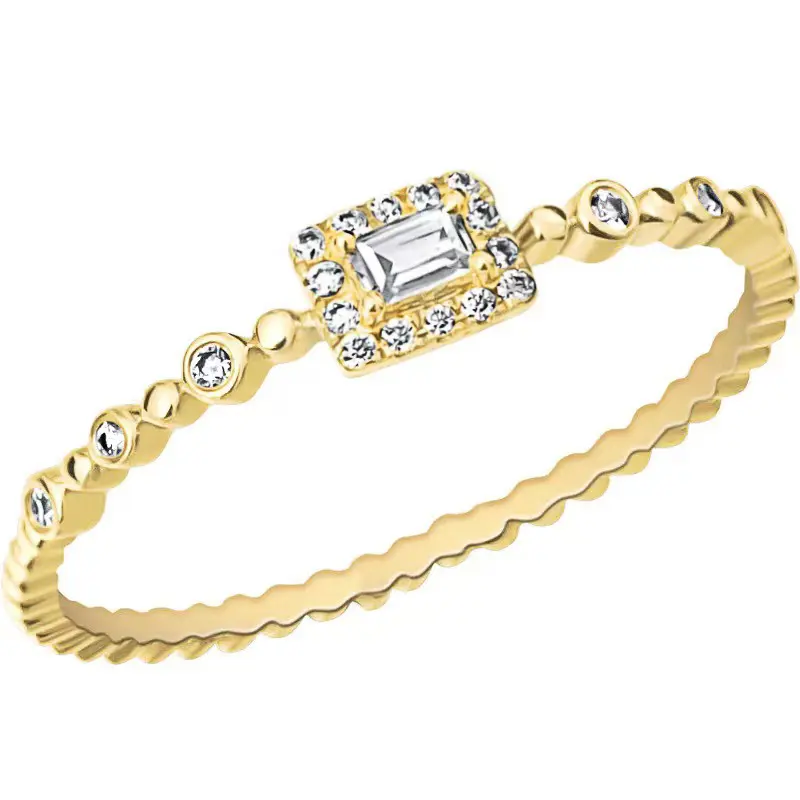 Huitan Rectangular Cubic Zirconia Gold Color Rings Exquisite Wedding Band Accessories for Women Newly Designed Statement Jewelry